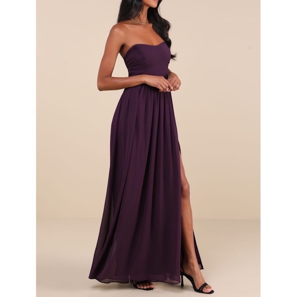 NWT Lulus Luxe Favorite‎ Dark Purple Strapless Ruched Maxi Dress XL